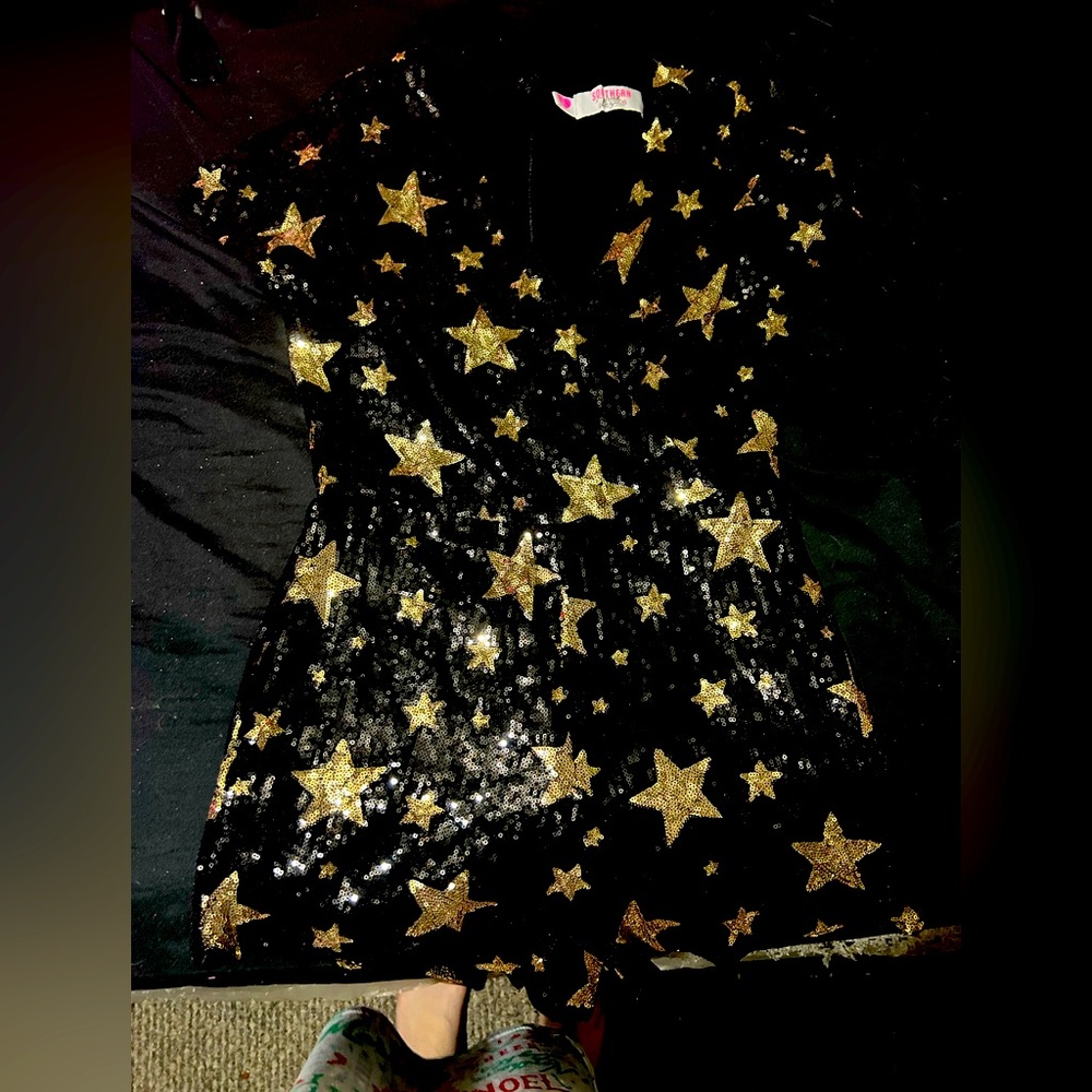 Black and gold star romper